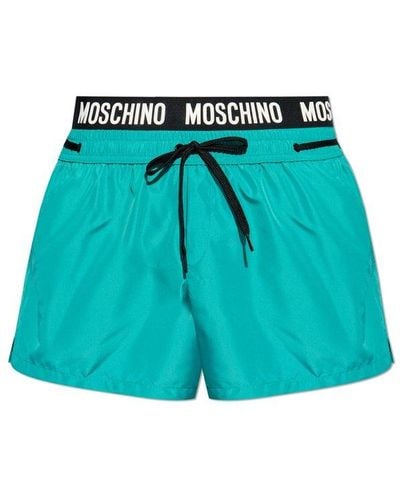 Moschino Logo Waistband Drawstring Swim Shorts - Blue