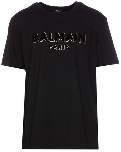 Balmain Oversized Flocked Logo T-shirt - Black