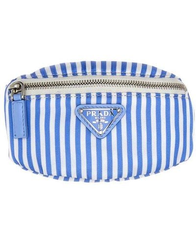 Prada Striped Triangle Logo Wallet - Blue