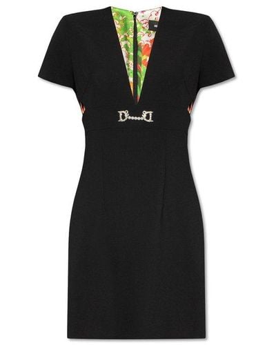 DSquared² Plunging V-neck Cutout-detailed Dress - Black