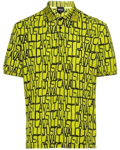 Just Cavalli Allover Logo Printed Short-sleeved Polo Shirt - Multicolor