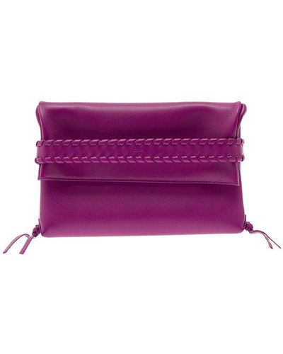 Chloé 'Mony' Clutch With Tassels And Whip-Stitched Belt - Purple