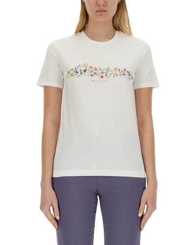 PS by Paul Smith Floral Printed Crewneck T-shirt - White