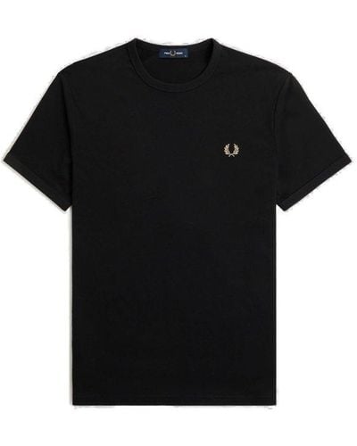 Fred Perry Ringer Logo-embroidered Crewneck T-shirt - Black