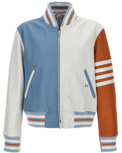 Thom Browne Leather Bomber Jacket Casual Jackets, Parka - Blue