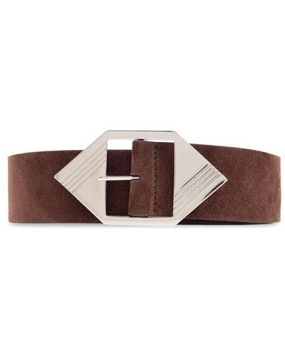 The Attico Suede Belt With Logo - Brown