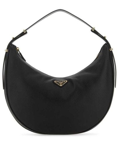 Prada Arqué Zip-up Large Shoulder Bag - Black