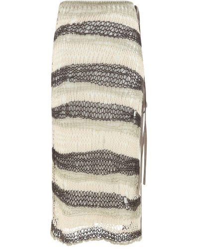 Sportmax Tied Waist Striped Knitted Skirt - Natural
