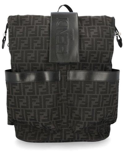 Fendi Moogram Print Drawstring Backpack - Black