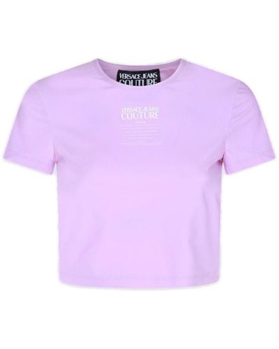 Versace Logo-printed Crewneck Cropped T-shirt - Purple