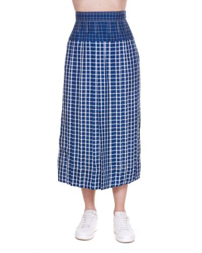 Tory Burch Midi Skirt With Checked Print - Blue