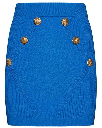 Balmain Button Detailed Mini Knitted Skirt - Blue