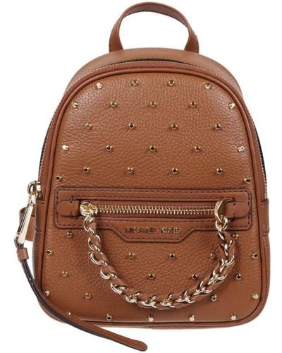 Michael Kors Logo Plaque Zip-up Backpack - Brown