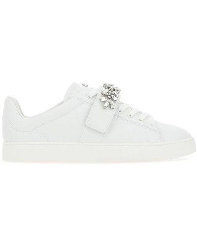 Stuart Weitzman Crystal-embellished Strap Low Top Trainers - White