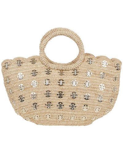 Rabanne Allover Embellished Basket Tote Bag - Natural