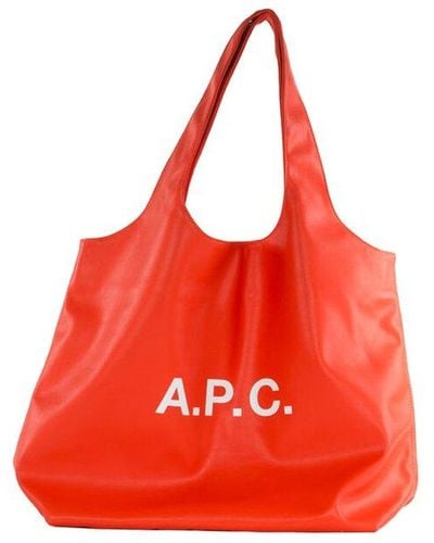 A.P.C. Logo Printed Top Handle Bag - Red