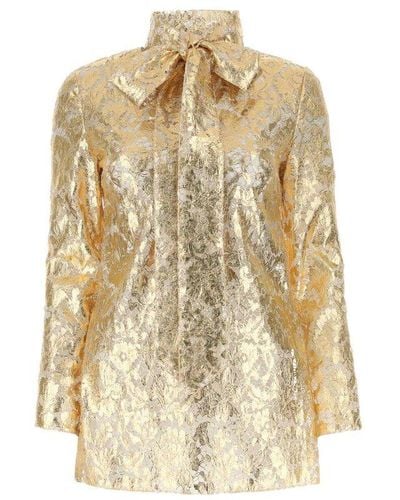 Valentino Bow Detailed Long-sleeved Blouse - Natural