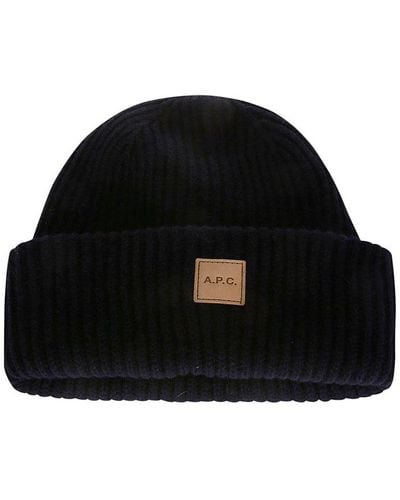 A.P.C. Logo Patch Knitted Beanie - Black
