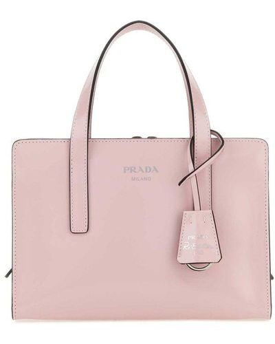 Prada Logo Detailed Top Handle Tote Bag - Pink