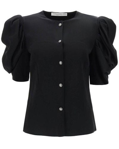 Alessandra Rich Round-neck Puff-sleeved Shirt - Black