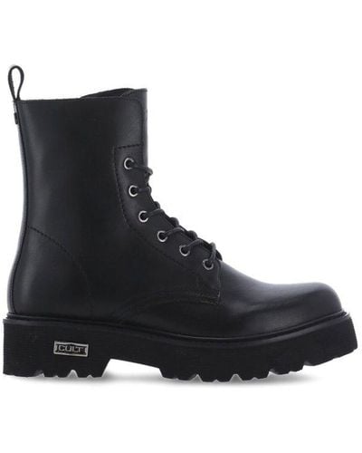 Cult Logo Detailed Lace-up Boots - Black