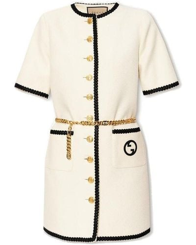 Gucci Tweed Chain-belt Midi Dress - White