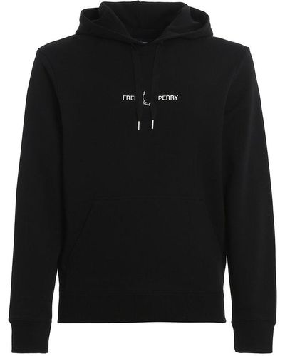 Fred Perry Logo-embroidered Drawstring Hoodie - Black