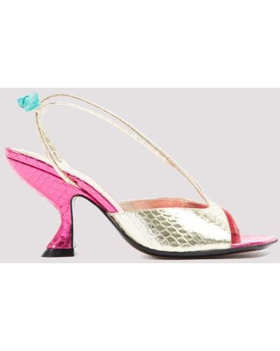 Lanvin Embossed Metallic Slingback Sandals - Pink