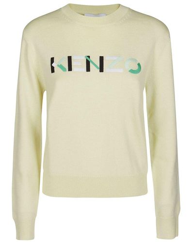 KENZO Logo Embroidered Knit Jumper - Yellow