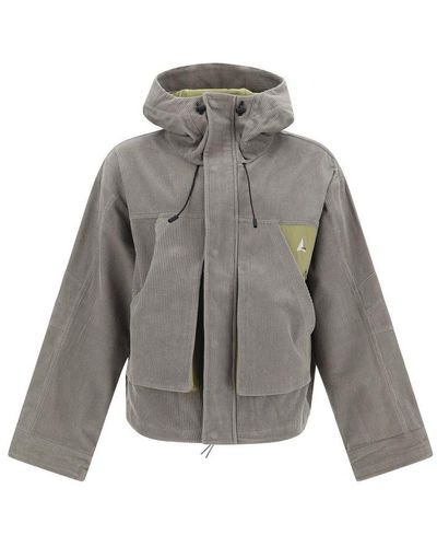 Roa High Neck Corduroy Hooded Jacket - Grey