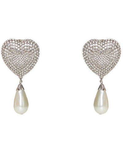 Alessandra Rich Heart-motif Embellished Clip-on Earrings - Metallic