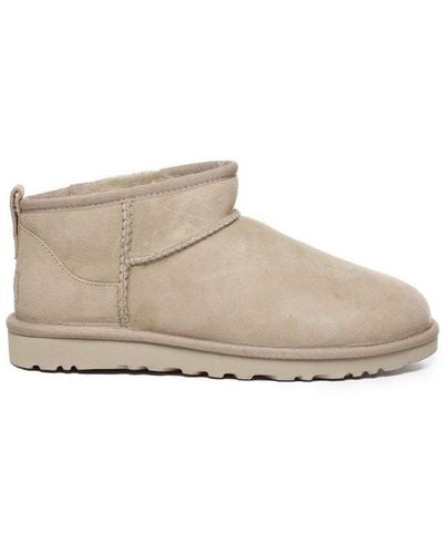 UGG Classic Ultra Mini Logo-patch Suede And Shearling Ankle Boots - Natural