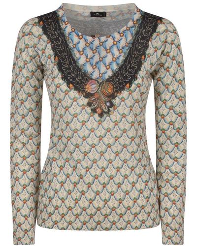 Etro All-over Floral Printed Knitted Top - Grey