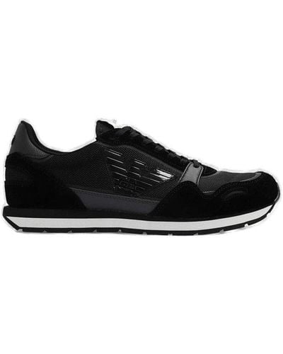 Emporio Armani Logo-patch Round-toe Lace-up Trainers - Black
