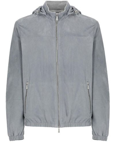 Eleventy Leather Jacket - Grey