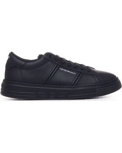 Emporio Armani Logo-printed Lace-up Trainers - Blue