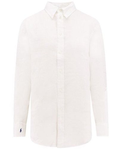 Polo Ralph Lauren Logo Embroidered Long-sleeved Shirt - White