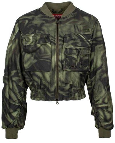 DIESEL G-khlow Abstract-printed Cropped Bomber Jacket - Green