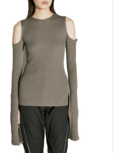 Rick Owens Open-shoulder Crewneck Knitted Top - Gray