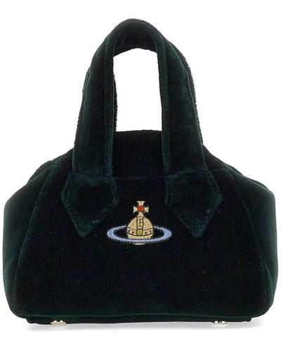 Vivienne Westwood Orb Embroidered Velvet Mini Tote Bag - Black