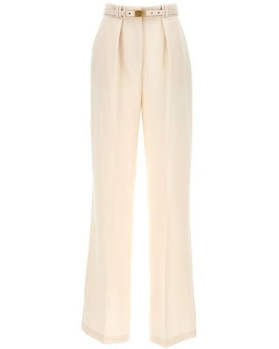 Elisabetta Franchi High Waisted Belted Trousers - Natural
