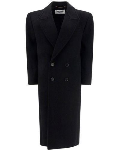 Saint Laurent Double-breasted Long-sleeved Coat - Black