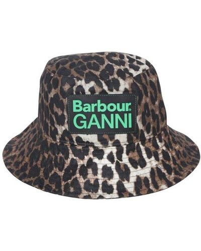 Barbour X Ganni Leopard Printed Logo Patch Bucket Hat - White