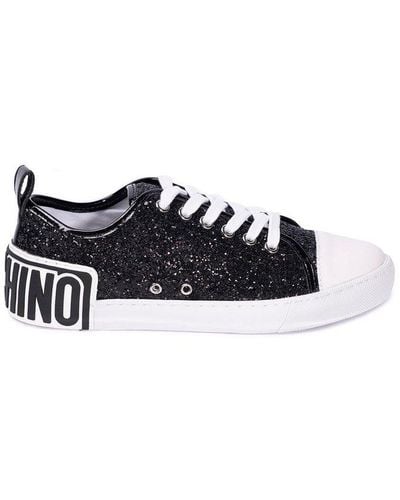 Moschino Logo-patch Glitter Detail Lace-up Sneakers - Black