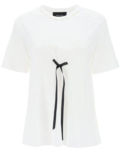Simone Rocha Bow-detailed Short-sleeved Crewneck T-shirt - White