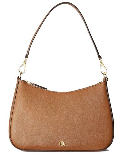 Lauren by Ralph Lauren Crosshatch Leather Medium Danni Shoulder Bag - Brown