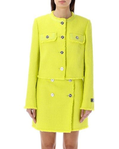 Versace Bouclé Tweed Raglan Jacket - Yellow