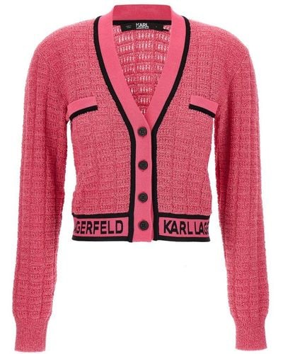 Karl Lagerfeld Logo Tape Cardigan Sweater, Cardigans Pink - Red