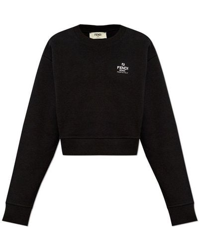 Fendi Logo Embroidered Crewneck Sweatshirt - Black