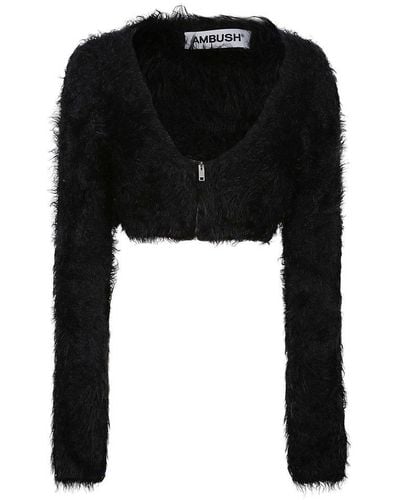 Ambush Fur Knit Crop Cardigan - Black